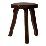 Brutalist tripod stool in solid elm mid-20th century