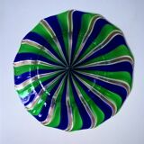 Centerpiece, vintage fruit bowl in murano glass blue green gold furlan