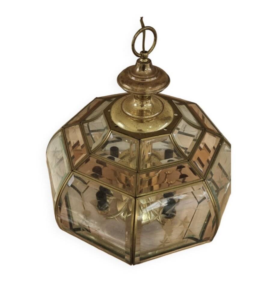 Eight-branch chandelier made of bevelled glass from the 1940s.