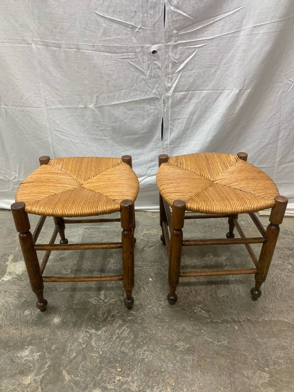 Pair of Antique Straw Stools