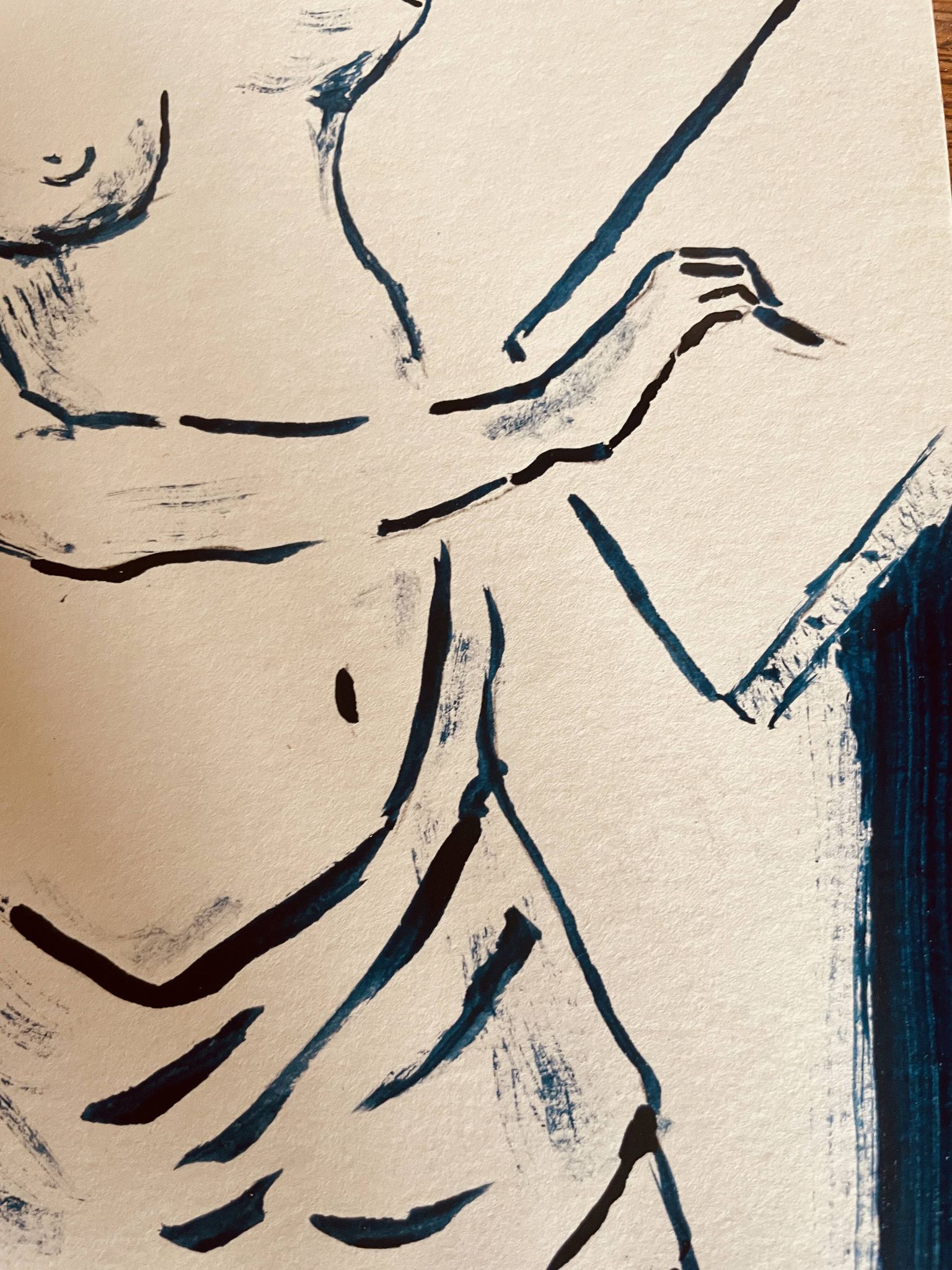 Painting in indigo blue "female model drawing in the studio"