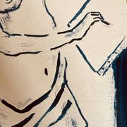 Painting in indigo blue "female model drawing in the studio"