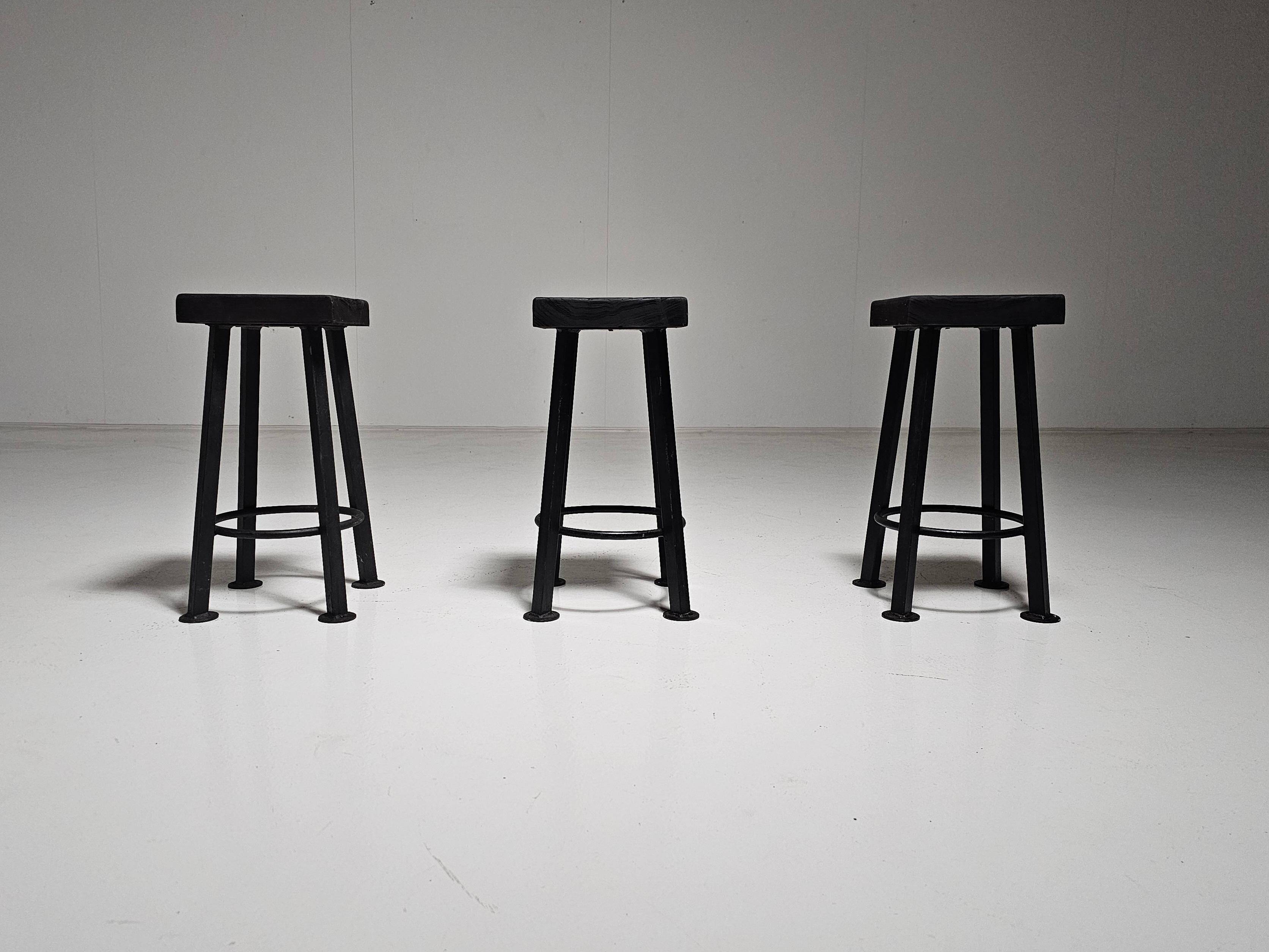 Set of 3 brutalist stools, Belgium, 1970.