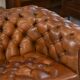 Tan leather tufted Chesterfield sofa