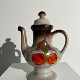Vintage stoneware teapot with flower and fruit patterns