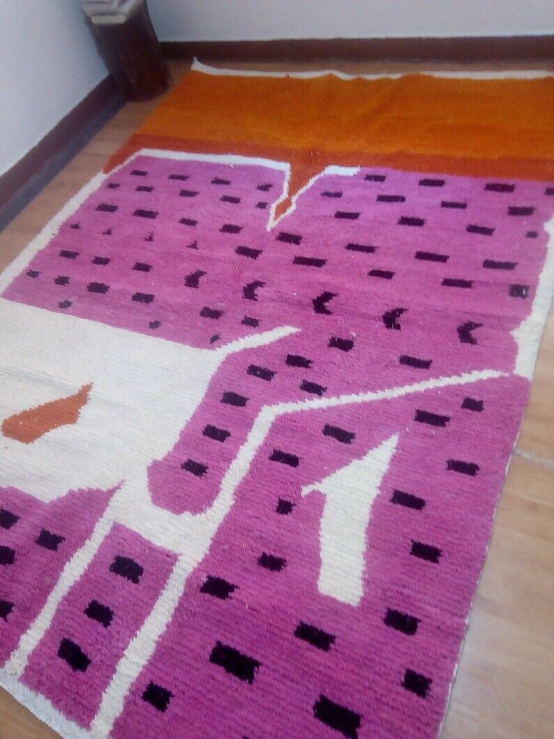 Tapis style Azilal violet - tapis coloré - tapis marocain fait main - 286x210 cm
