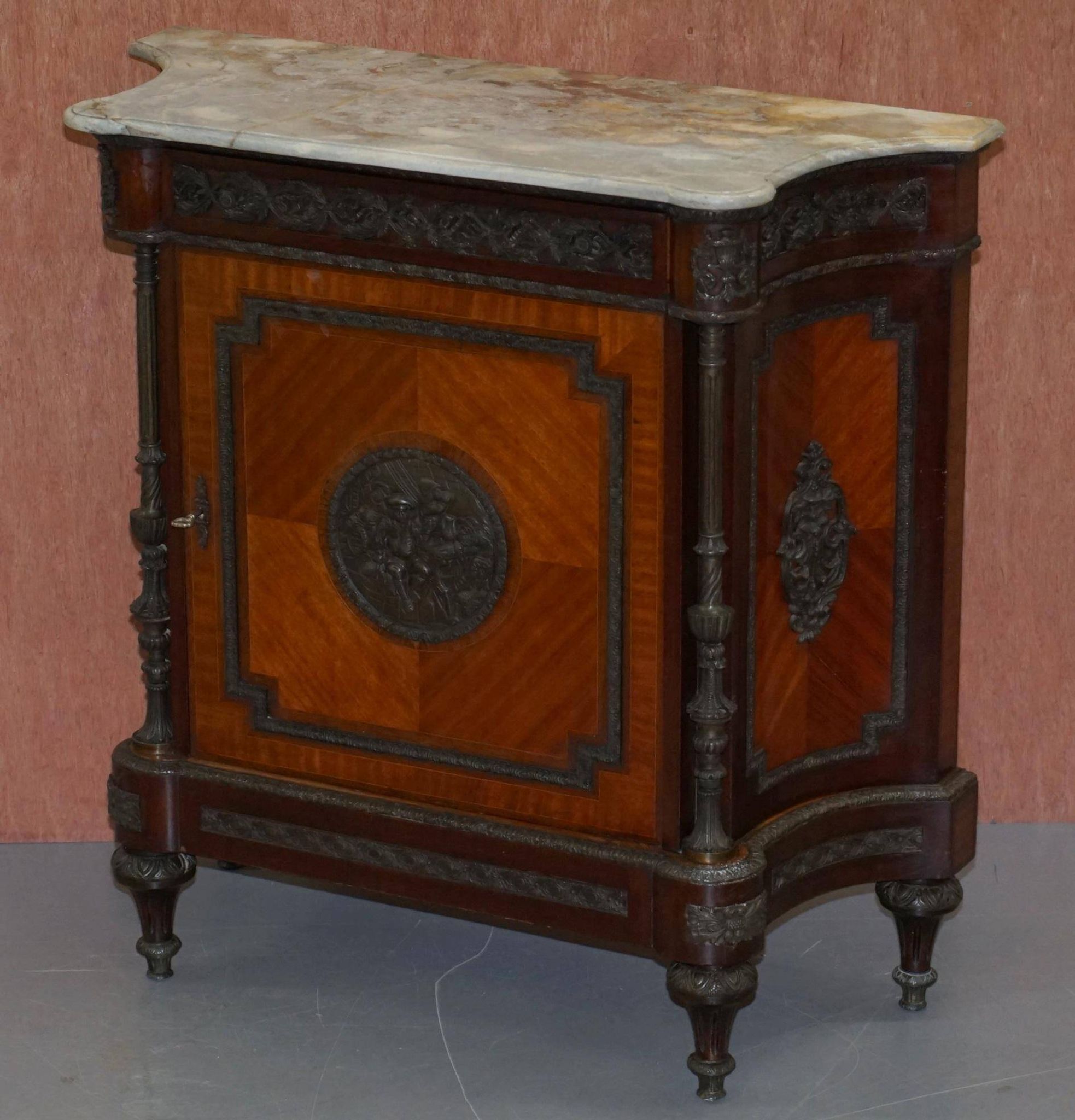 Louis Buffet in Walnut 19th Century with Drawers, Marble and Bronze Ornaments