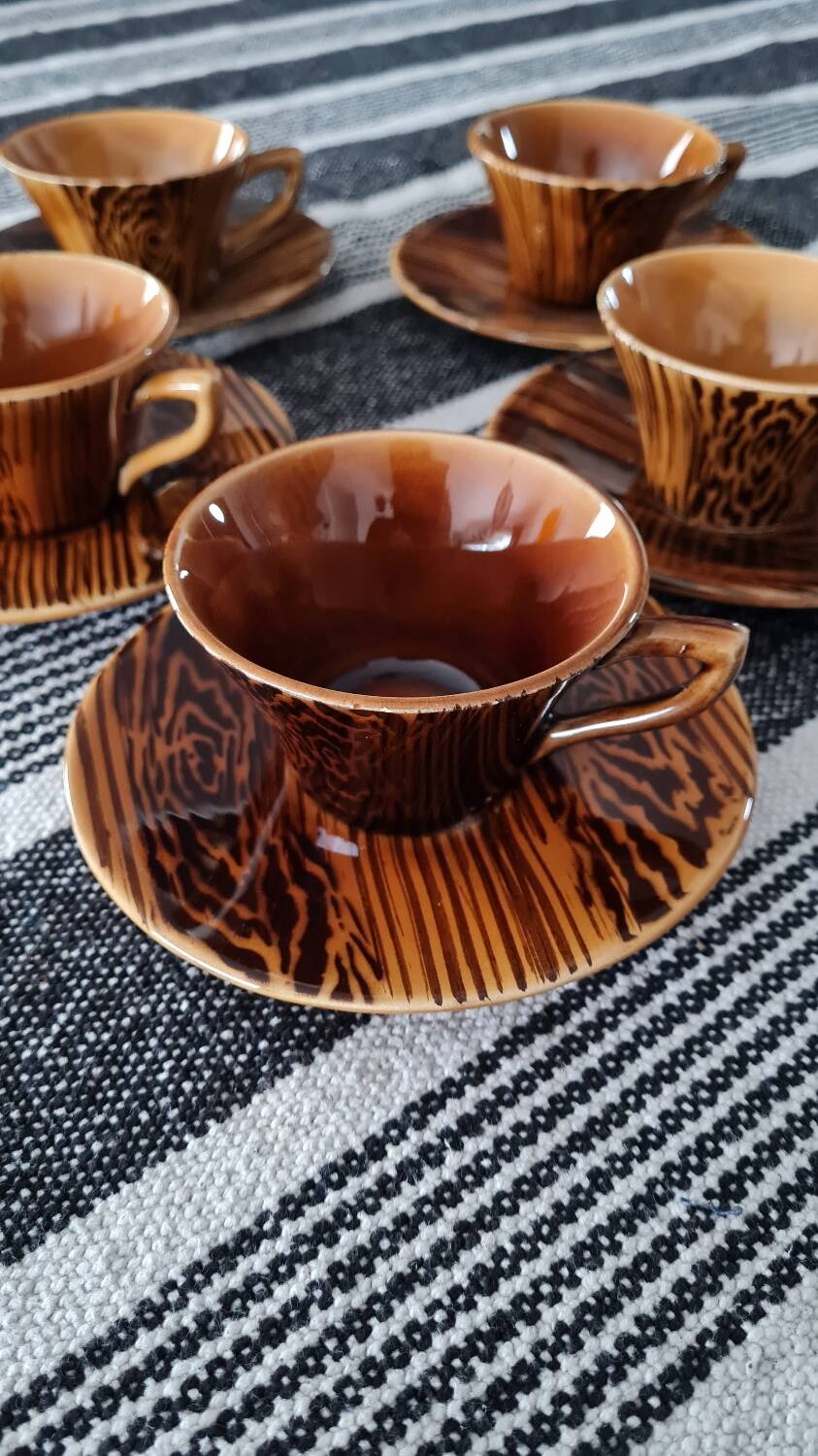 Mahogany Sarreguemine Coffee Cups