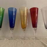 5 colorful champagne flutes in Murano 1970 glass