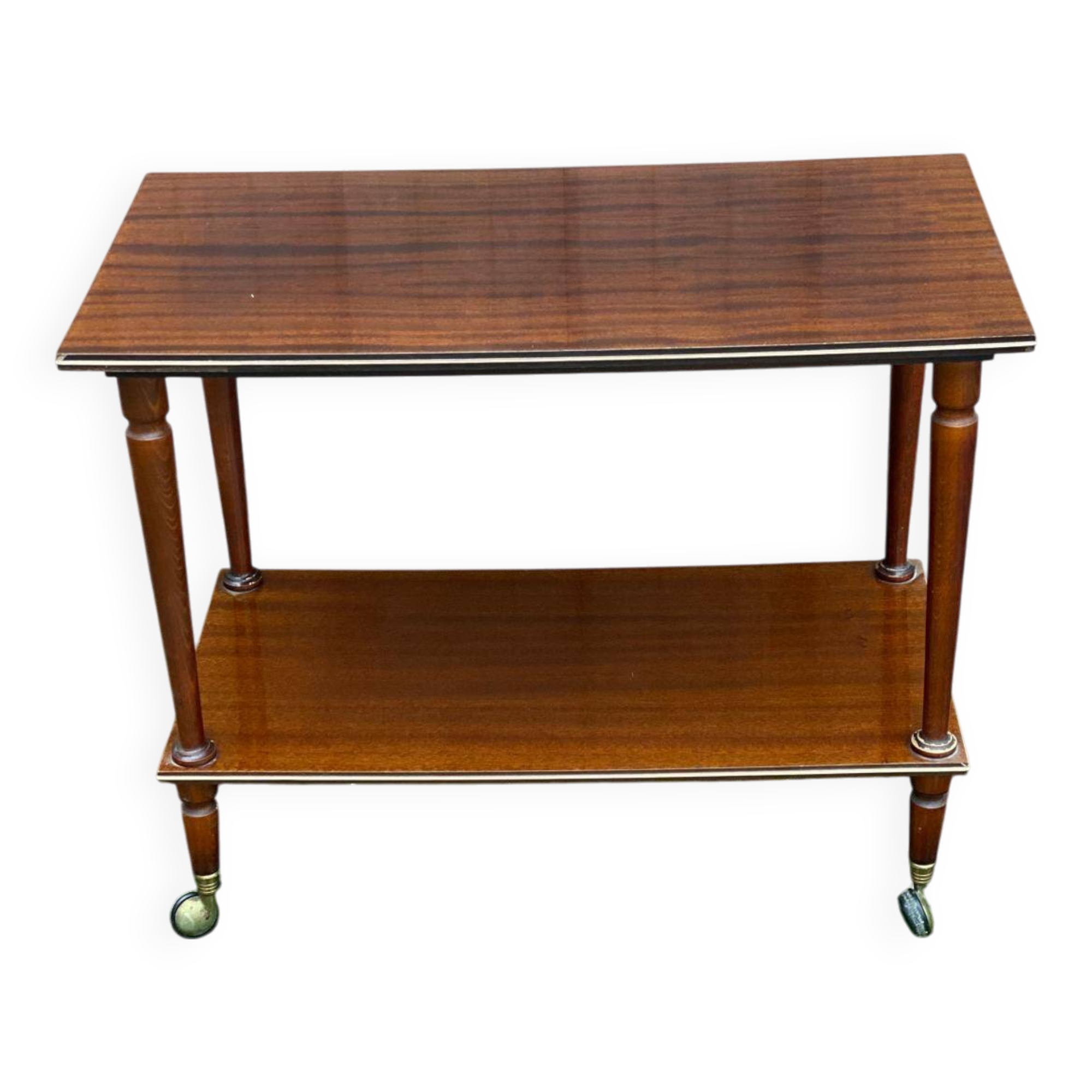 2-level serving trolley in lacquered mahogany and brass 1960