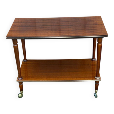 Table roulante desserte 2 niveaux en acajou laqué et laiton 1960