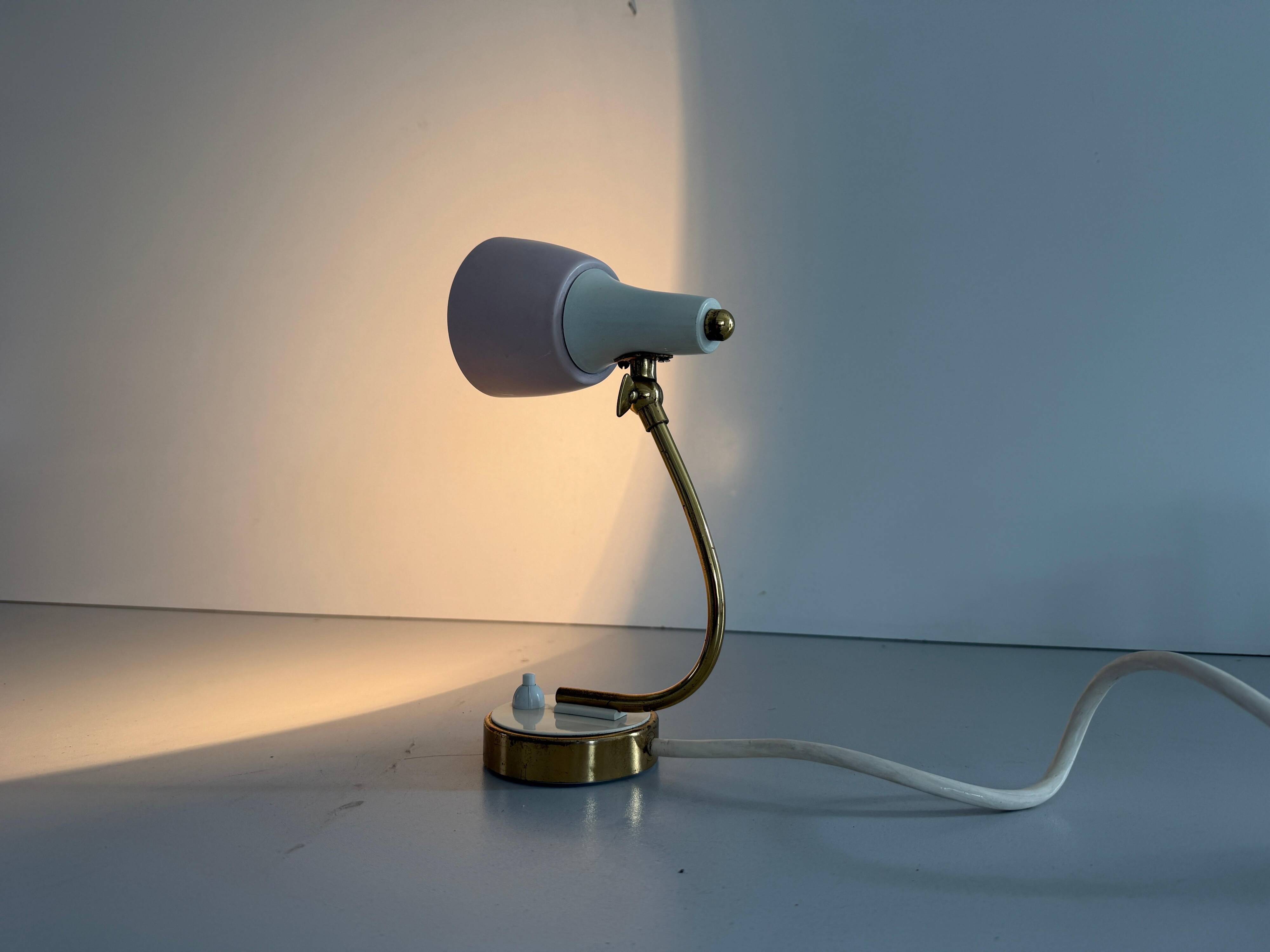 Simple table lamp with a pink metal head and brass body, 1960s, Germany.