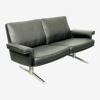 Mid century black leather 2 seater sofa, 1970s