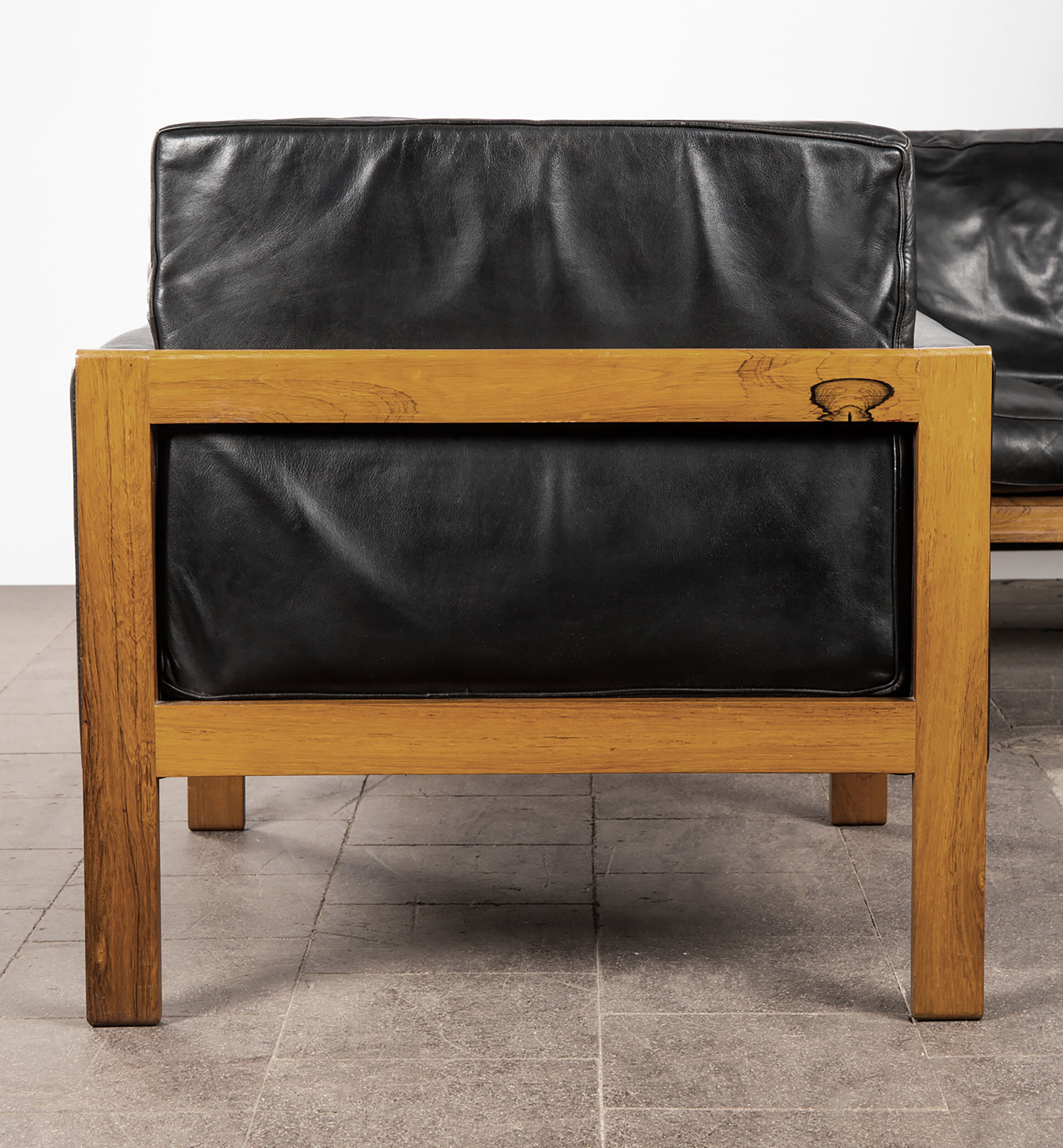 Pair of armchairs leather and rosewood, Danish, 60's