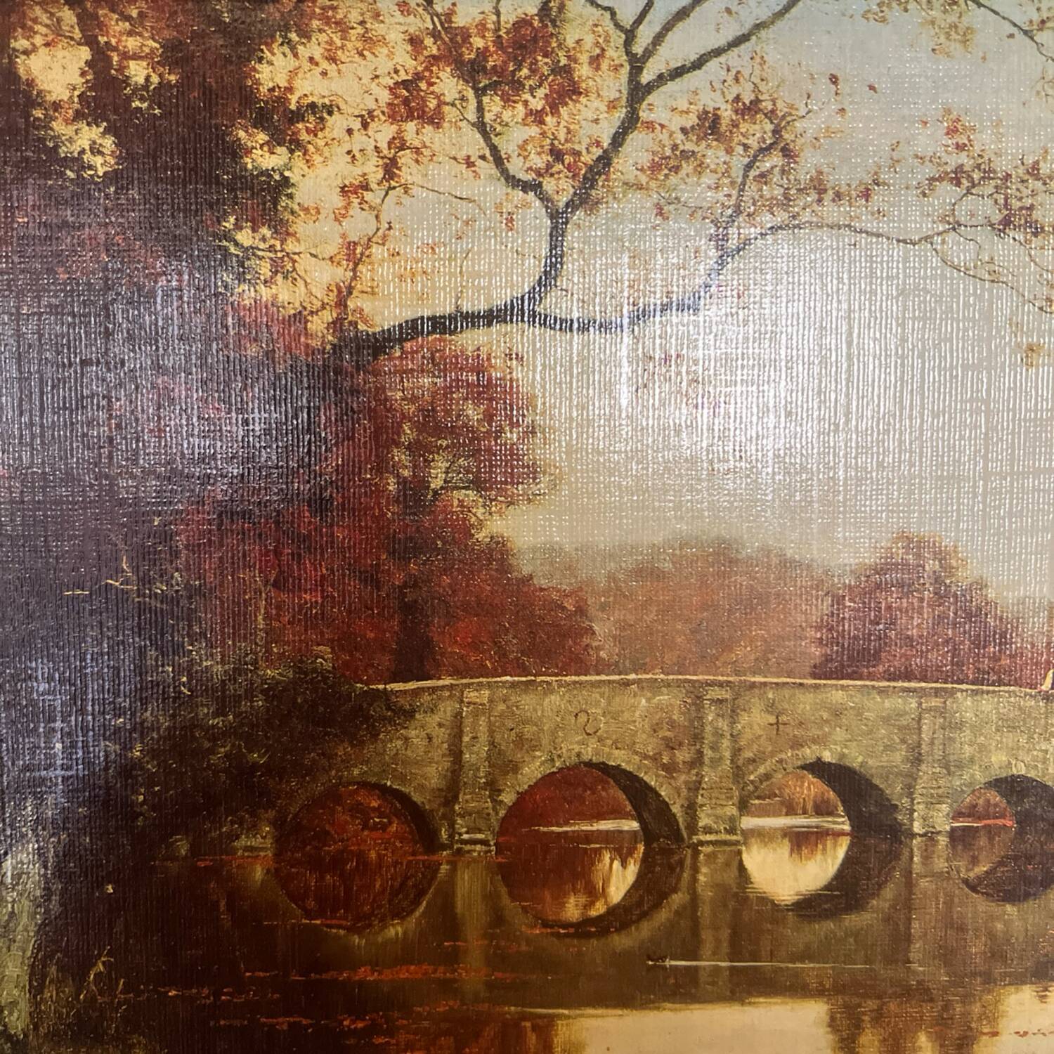 Golden wooden frame inspired by oil painting bridge