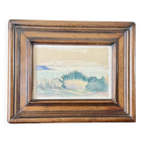 Paysage provençal aquarelle cadre en bois massif 1938