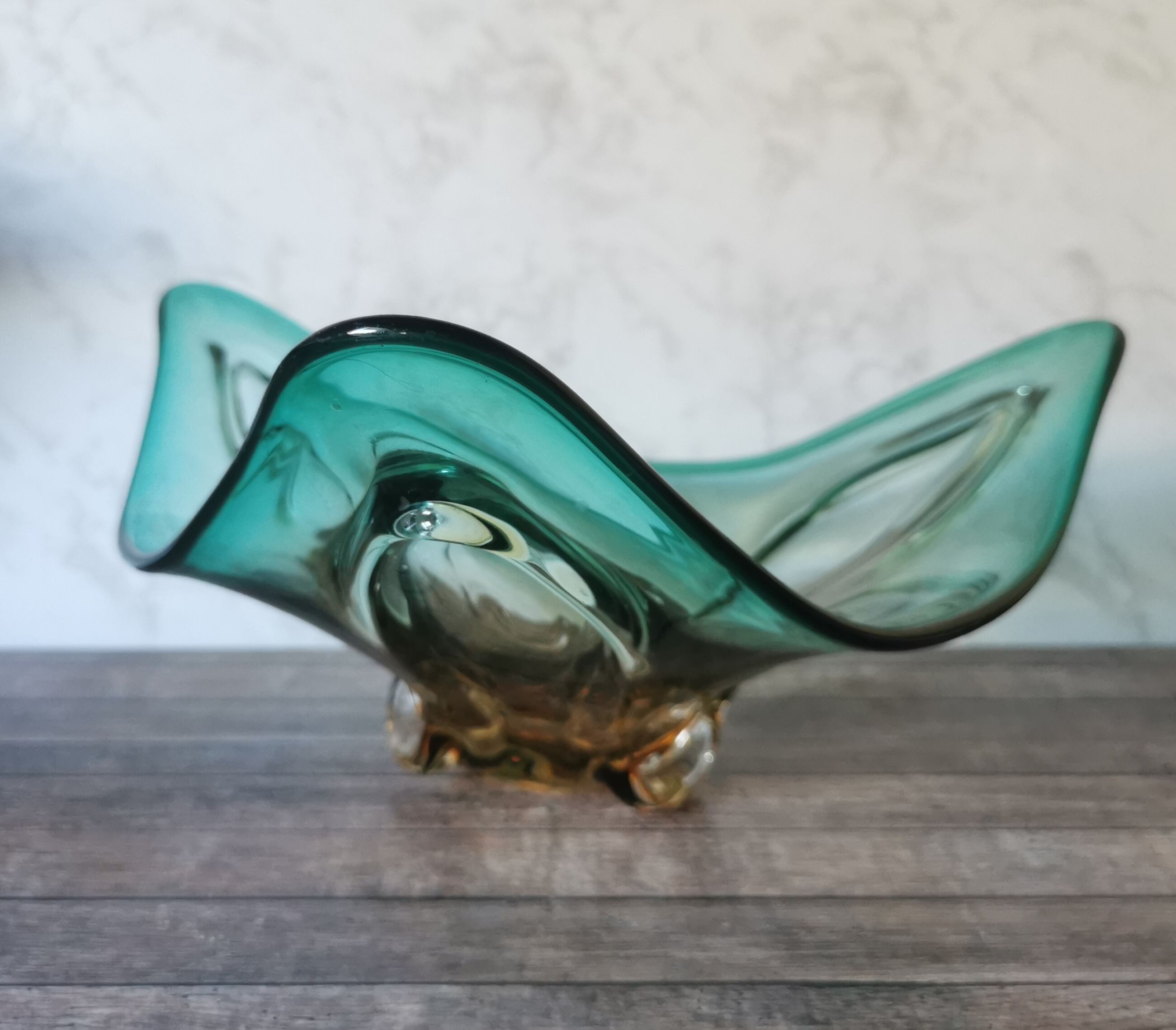 Large amber and green glass cup