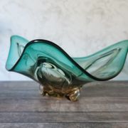 Large amber and green glass cup