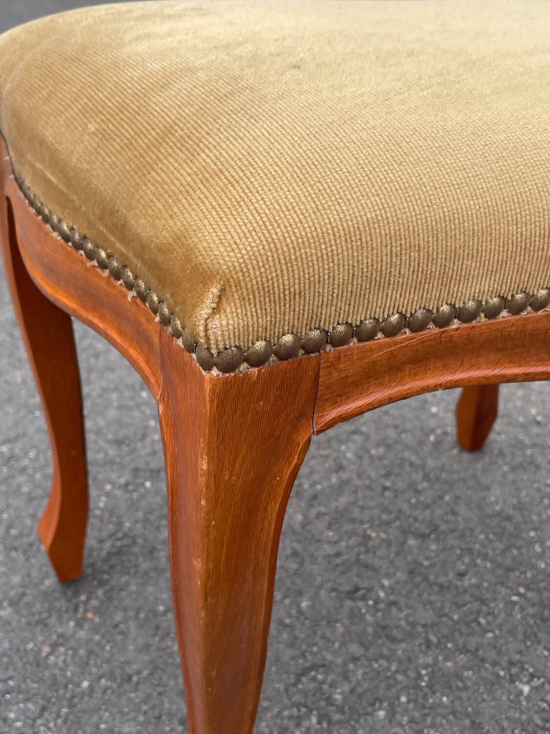 Louis XV style wooden and velvet footrest