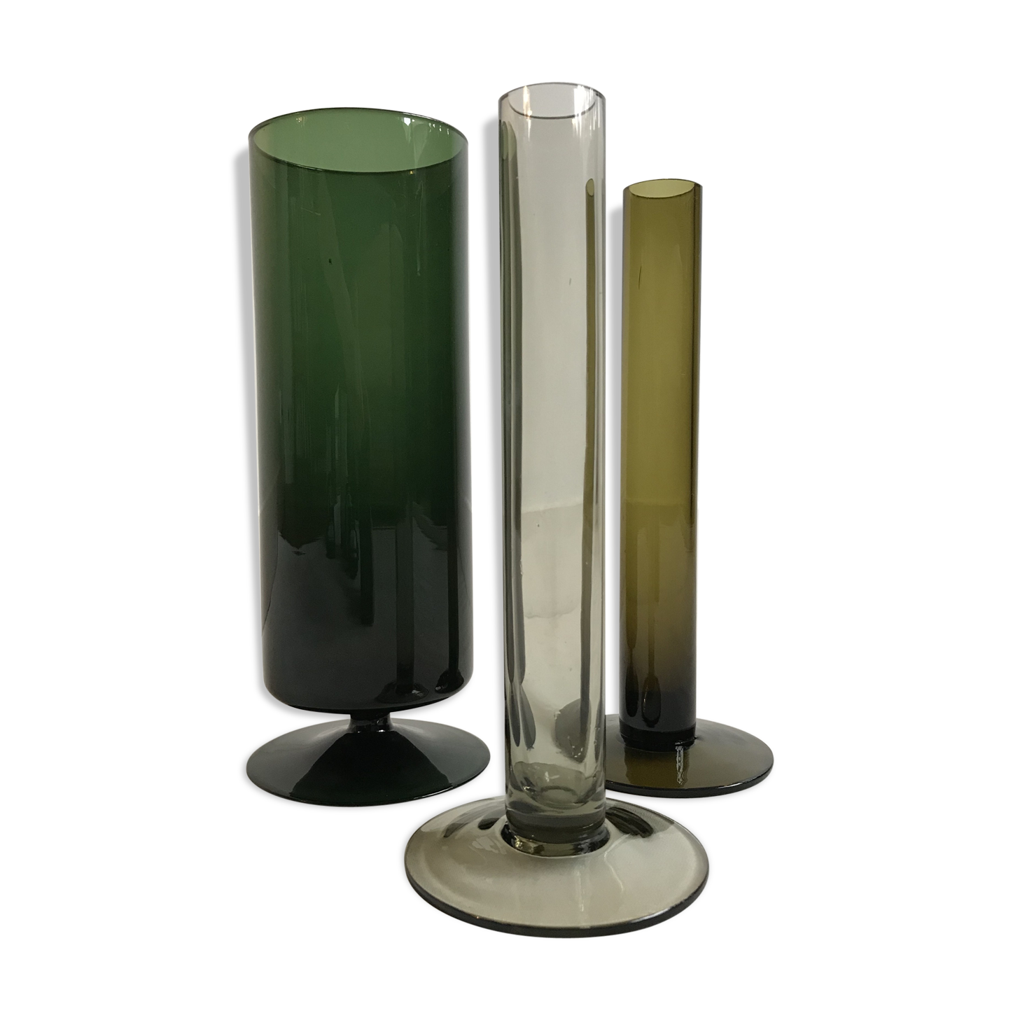 Lot de 3 vases en verre vert