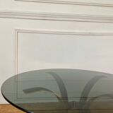 Round smoked glass coffee table from the 70s