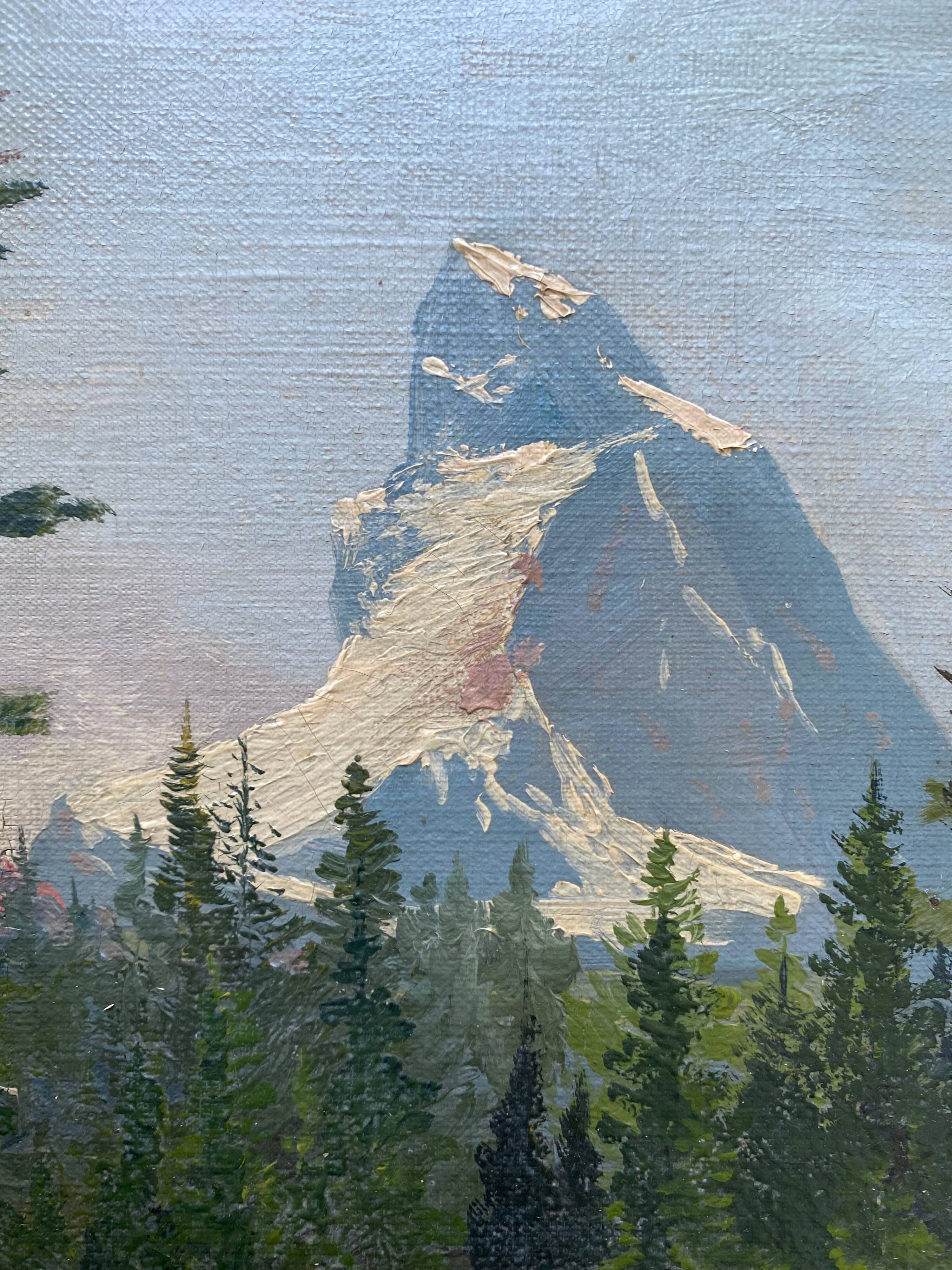 HST table "Animated mountain landscape" XIX°/XX° signed with frame