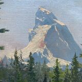 HST table "Animated mountain landscape" XIX°/XX° signed with frame
