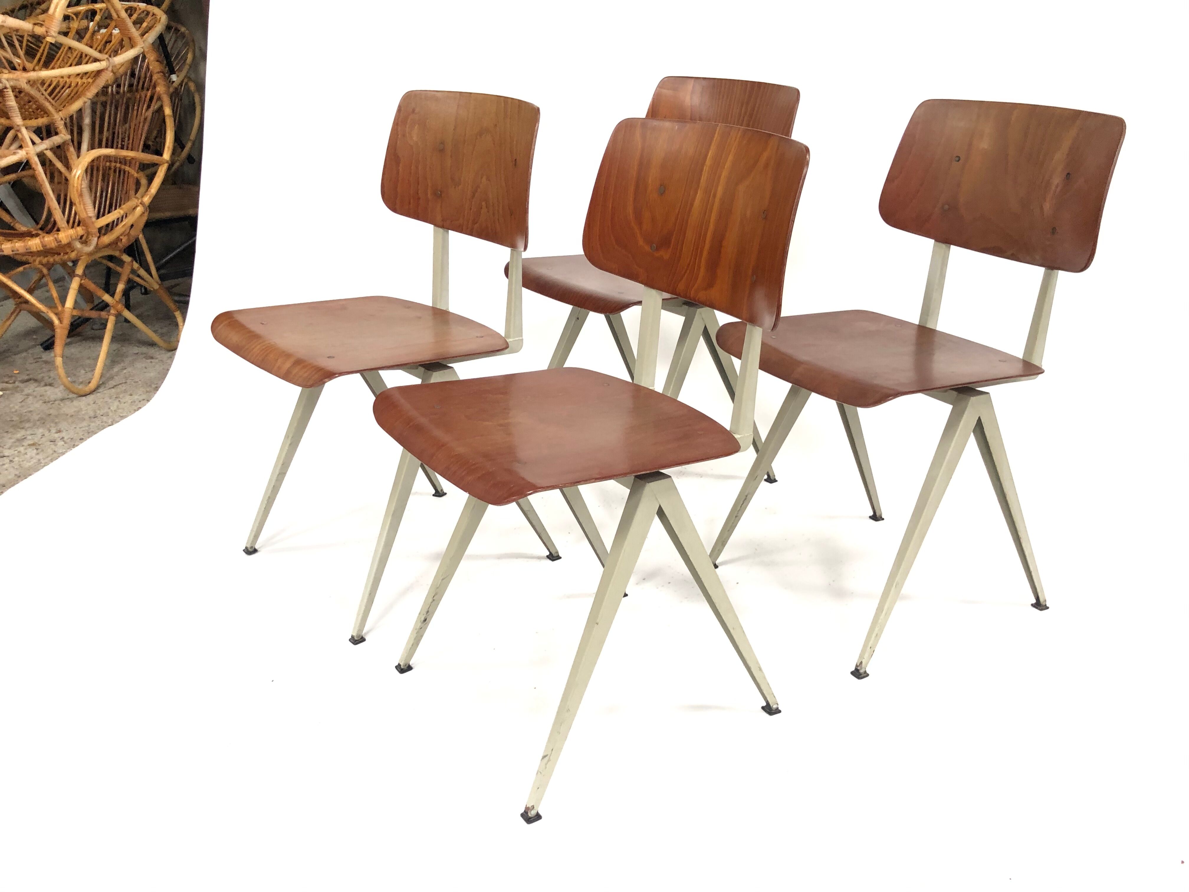 Lot of 4 vintage school chairs Galvanitas S16 Netherlands