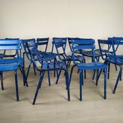 14 blue metal bistro chairs