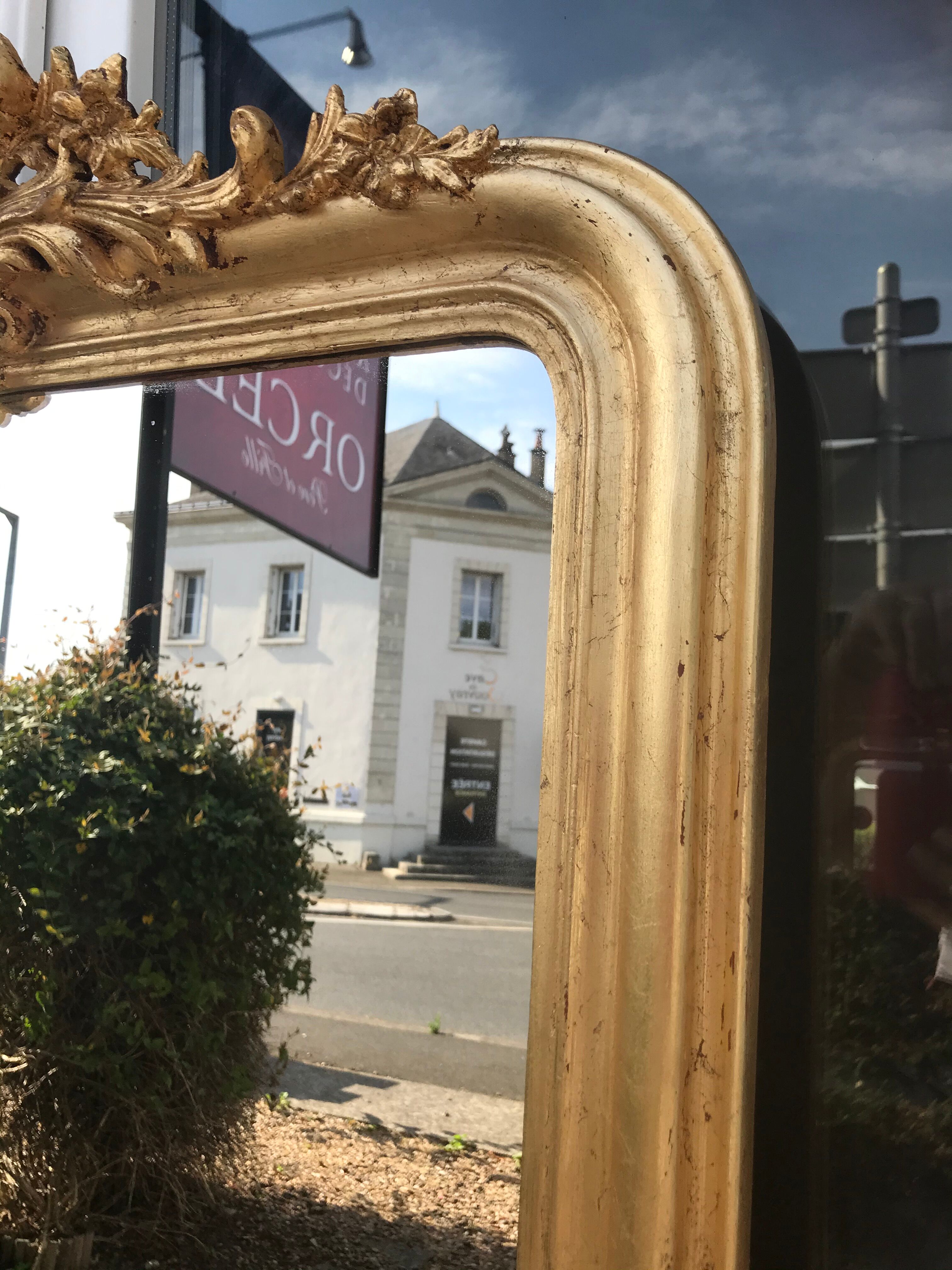 Golden Louis-philippe mirror with pediment 170x72 cm
