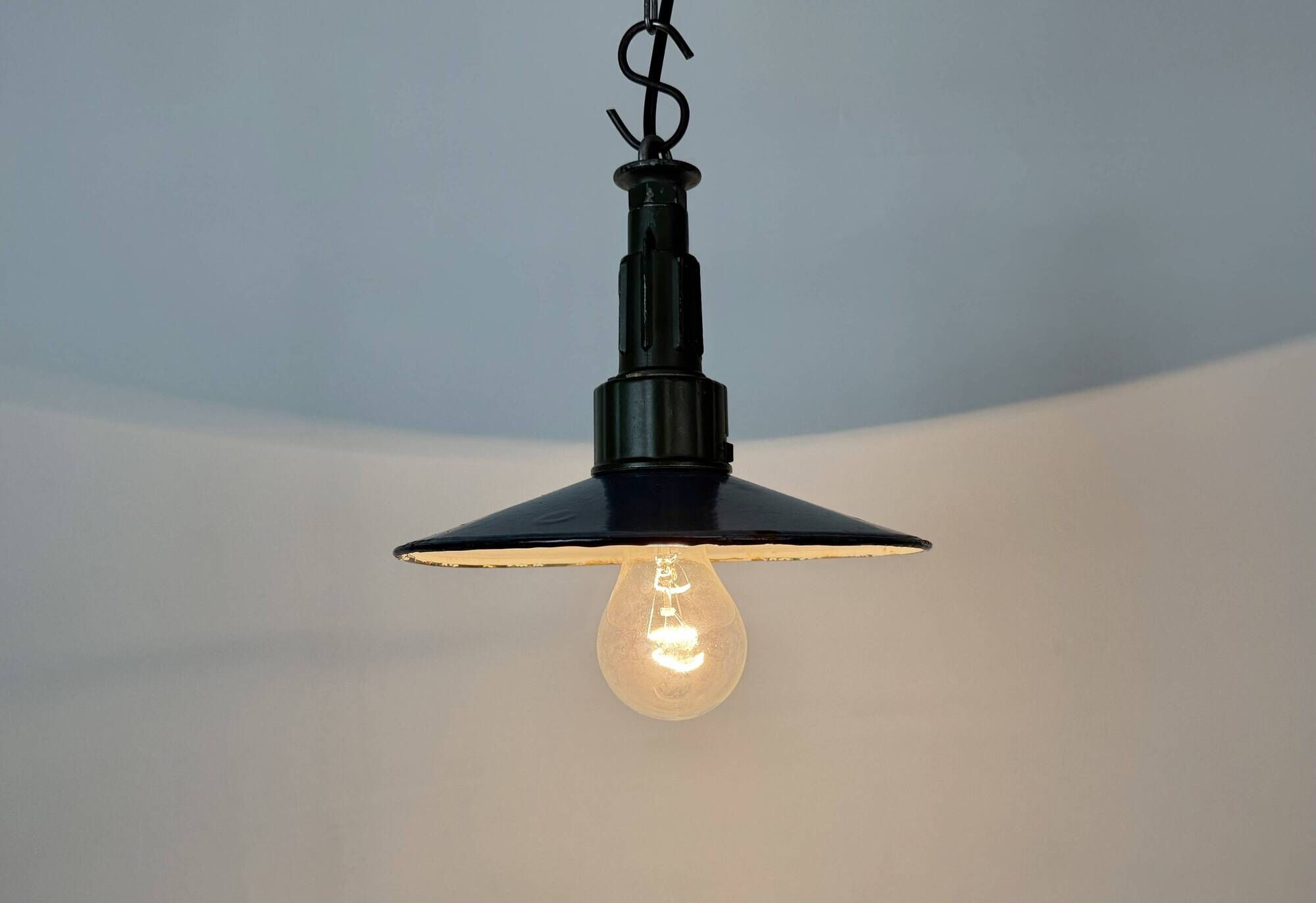 Industrial Blue Enamel Military Pendant Lamp with Cast Aluminium Top, 1960s