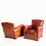 Pair of vintage club armchairs. Wood and Skay. France, 50