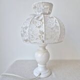 Bedside lamp with alabaster base and lace shade - Vintage