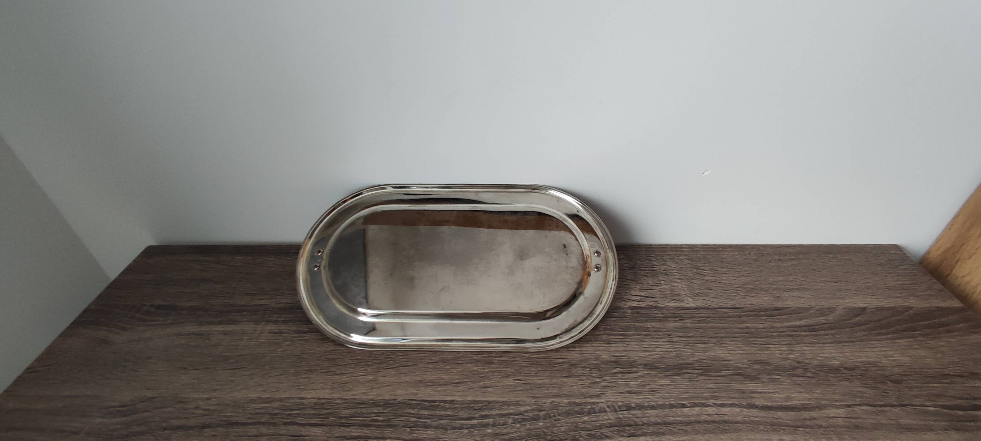 Rectangular stainless steel dish in the Louis Vuitton style. Vintage swan head.