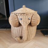 Panière à linge éléphant en rotin