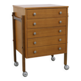 Vintage Chest of Drawers /Nightstand on Wheels, 1960s