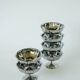 Set of 6 small, very elaborate stainless steel bowls with fine legs, mid-height, Design, 1970