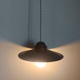 Pair of vintage enamelled sheet metal industrial pendant lights