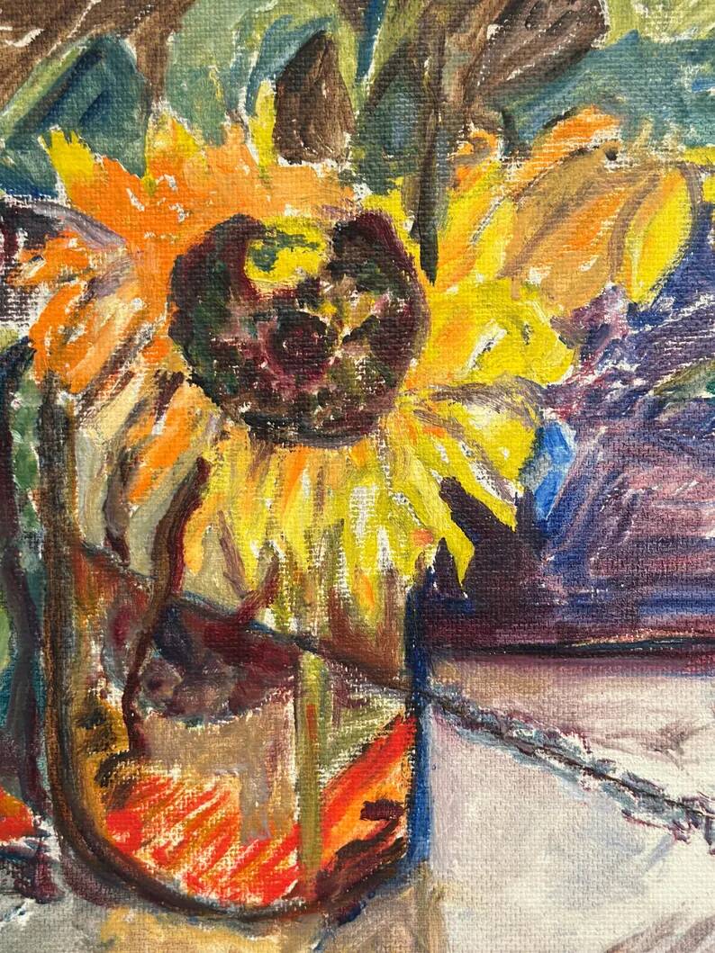 Original Swedish Oil on Panel – “Sunflowers” – Monogram Signed – Vintage & Framed