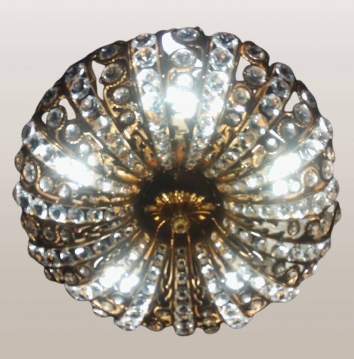 Hollywood Regency brass and crystal chandelier by Peris Andreu, 1970s.