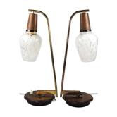 Mid-Century Scandinavian Teak & Brass Night Table Lamps Pair