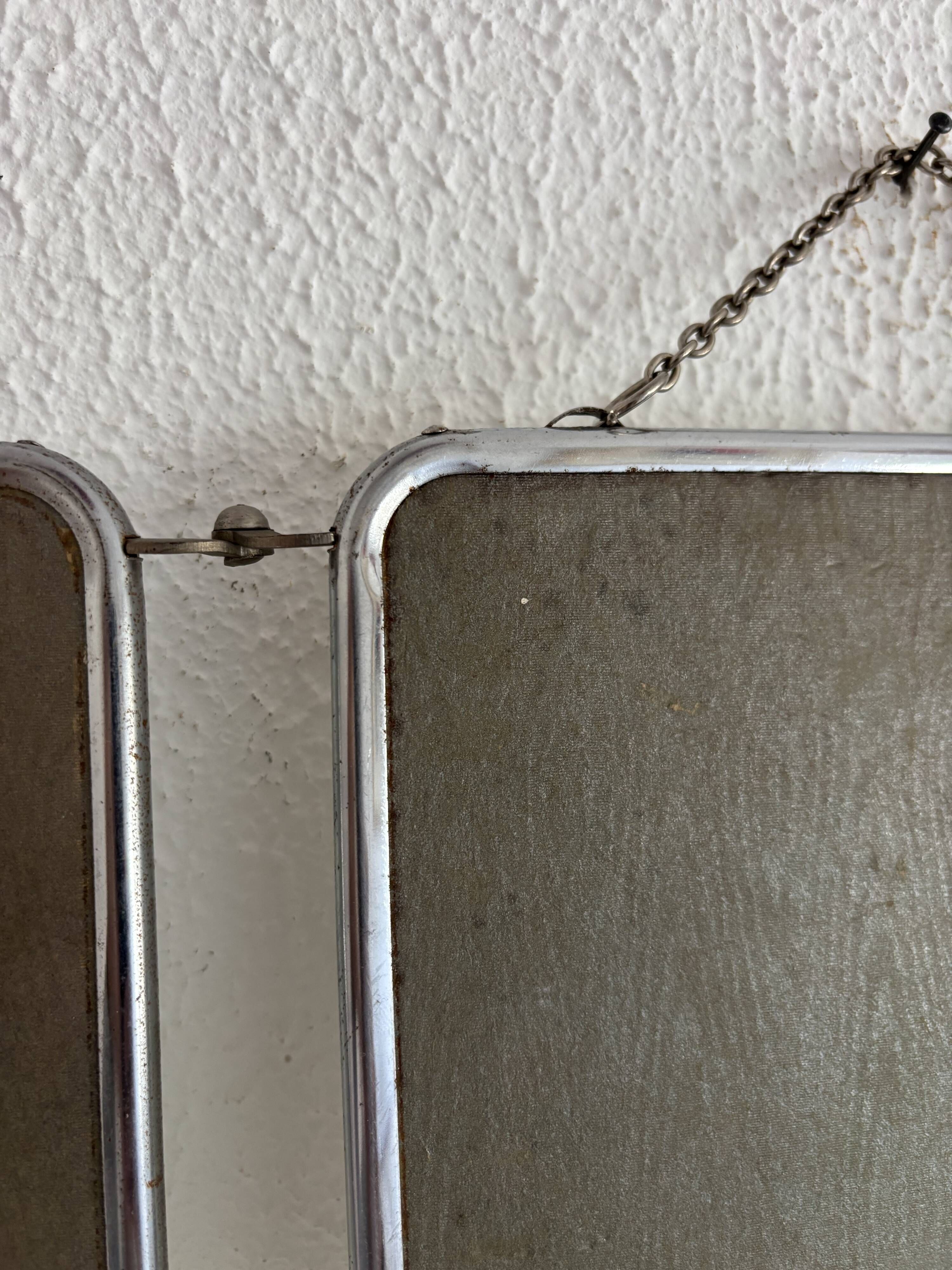 Vintage 1960 triptych barber mirror silvered Arpin - 28 x 70 cm