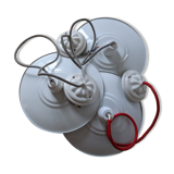 Three vintage pendant lamps, porcelain and aluminum