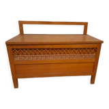 Wooden and rattan chest bench