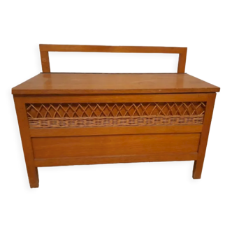 Wooden and rattan chest bench
