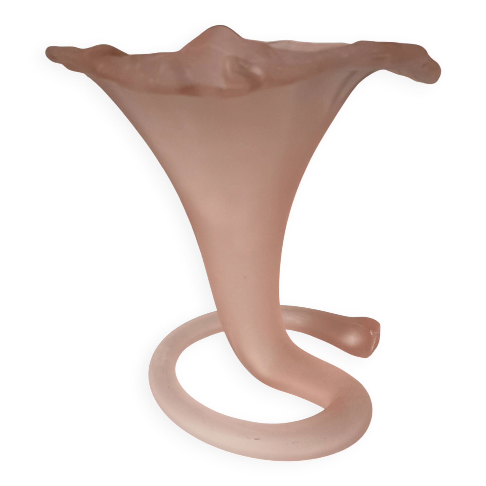 Large satin glass cornucopia vase "pâte de verre" frosted pink - Art style