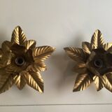 2 golden flower wall lights