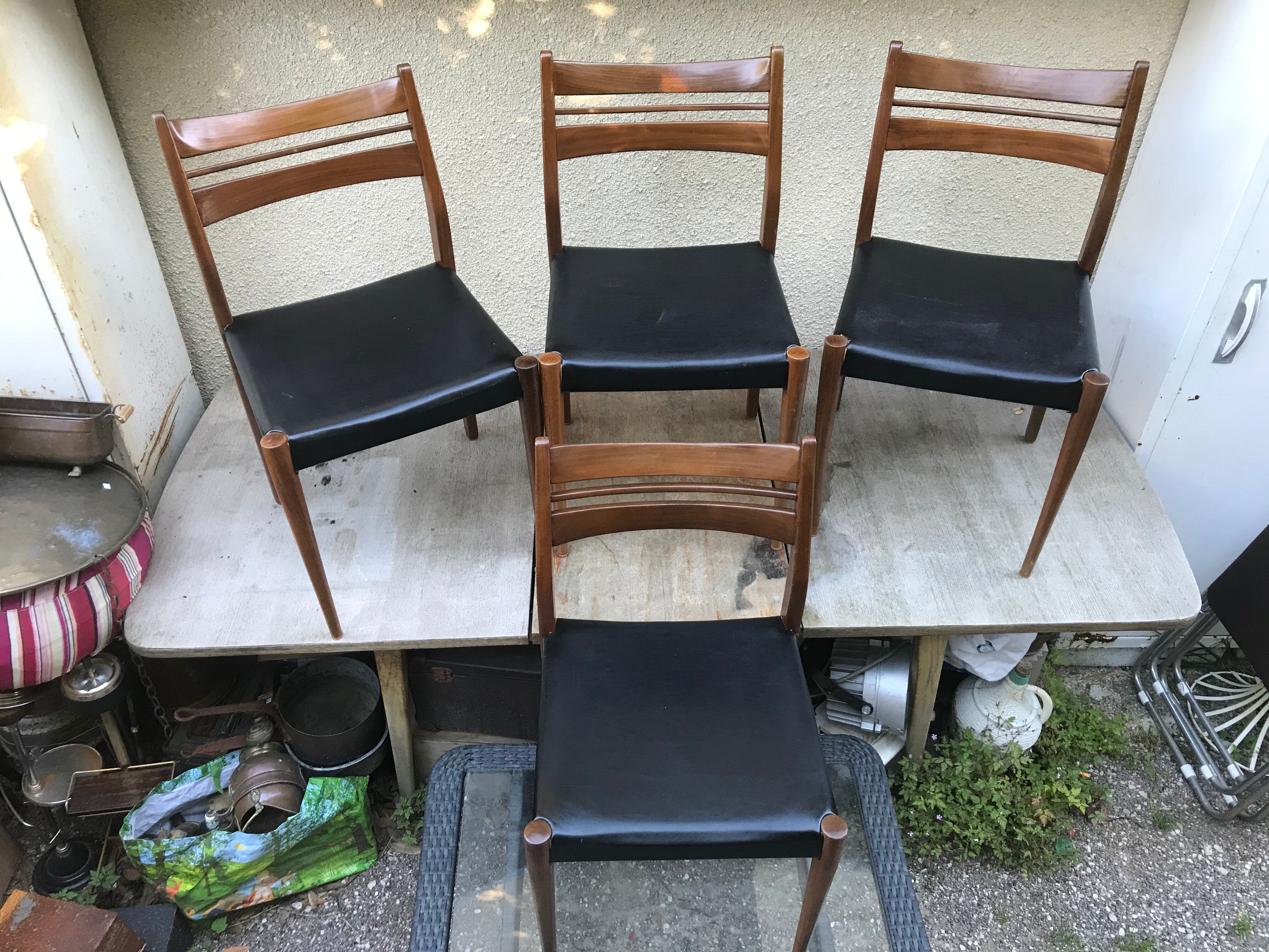 Series of 4 old scandinavian chairs wood teck - skai skaï black vintage