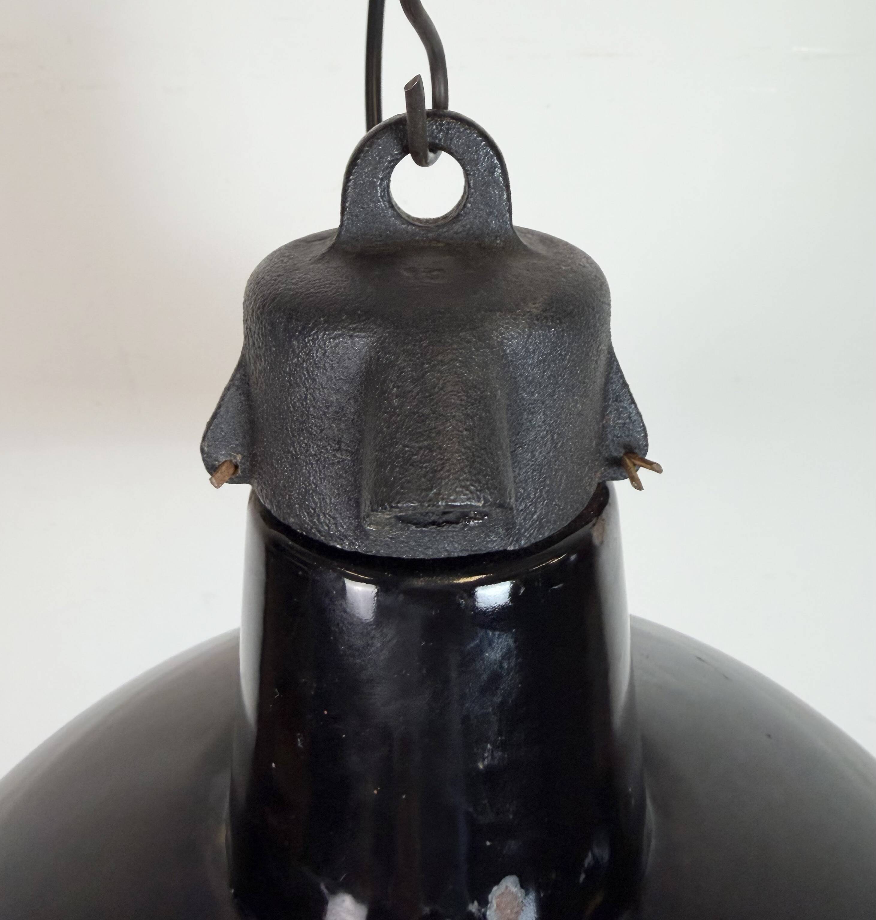 Industrial Black Enamel Factory Lamp with Cast Iron Top, 1950s