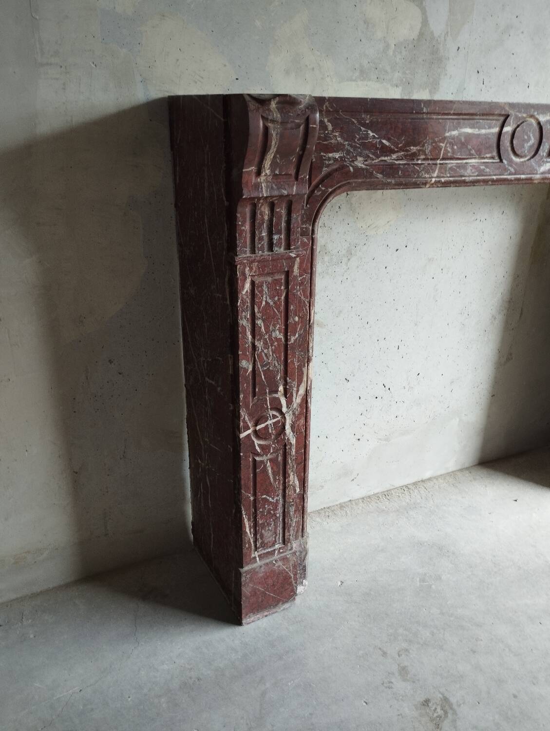 Old Louis XV red marble fireplace